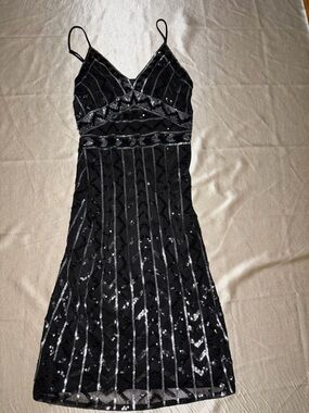 Express Black Silver Sequin Art Deco Geometric Flapper Style Mini Dress medium